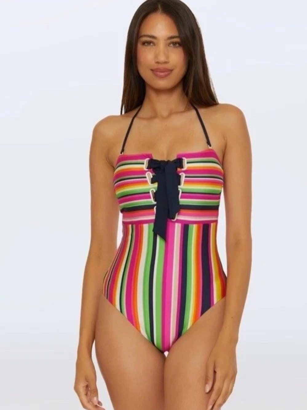 Trina Turk Bandeau One Piece Swimsuit in Splash Stripe Size 8 Beach Vacation